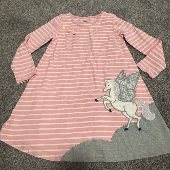 Hanna Andersson Pegasus Striped Appliqué Dress Sz 130cm - Picture 2 of 6
